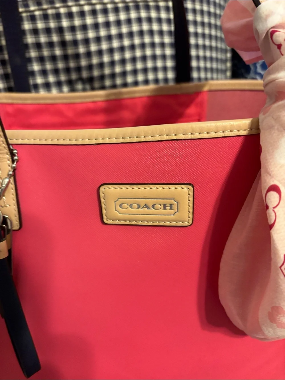 Coach Metro Pink Tote with Tan Trim comes with coach cotton scarf